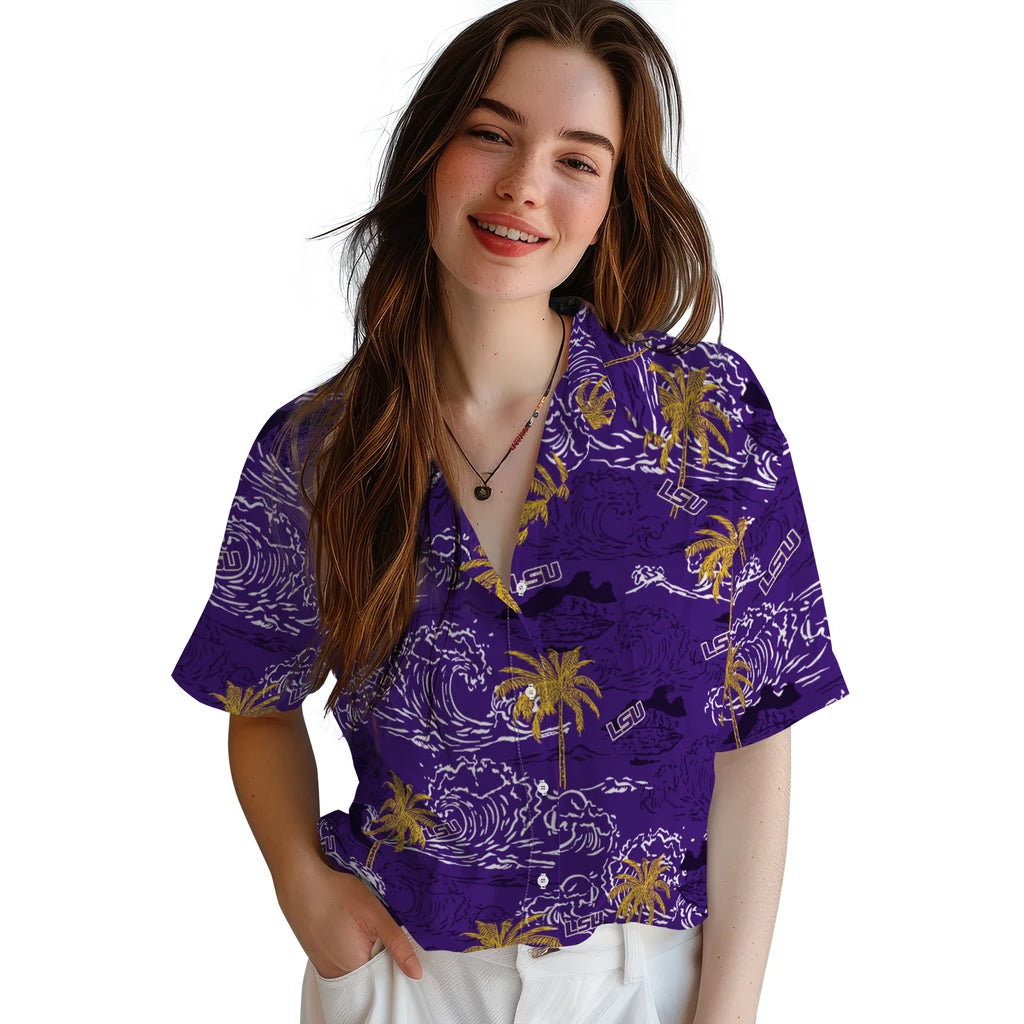 LSU Tigers Hawaiian Shirt - Wave Palm | Hula Hawaiian Shirts
