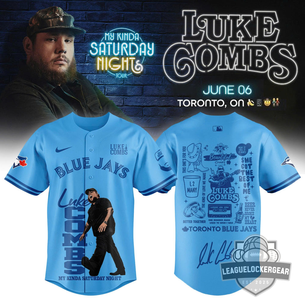 Luke Combs Toronto Blue Jays My Kinda Saturday Night Tour Baseball Jersey - LeagueLockerGear