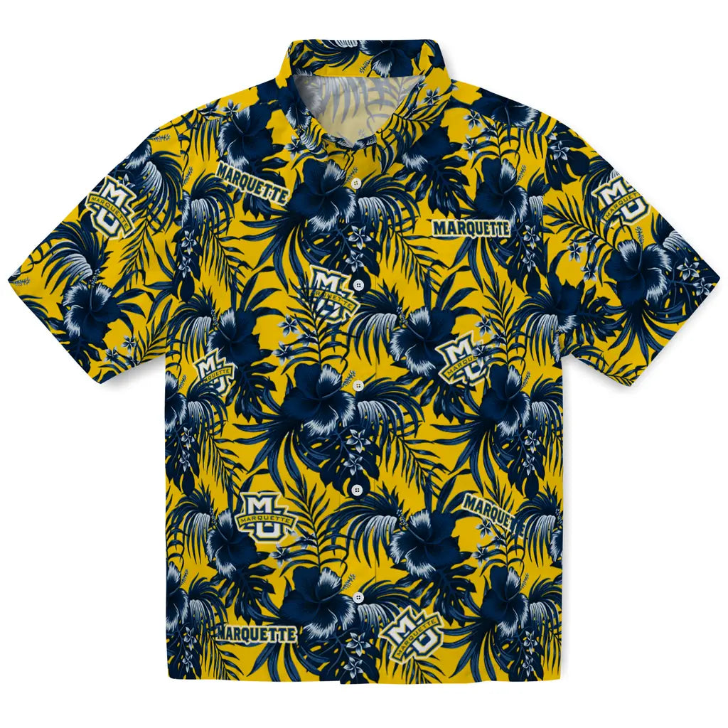 Marquette Golden Eagles Hawaiian Shirt - Hibiscus Exotic | Hula Hawaiian Shirts