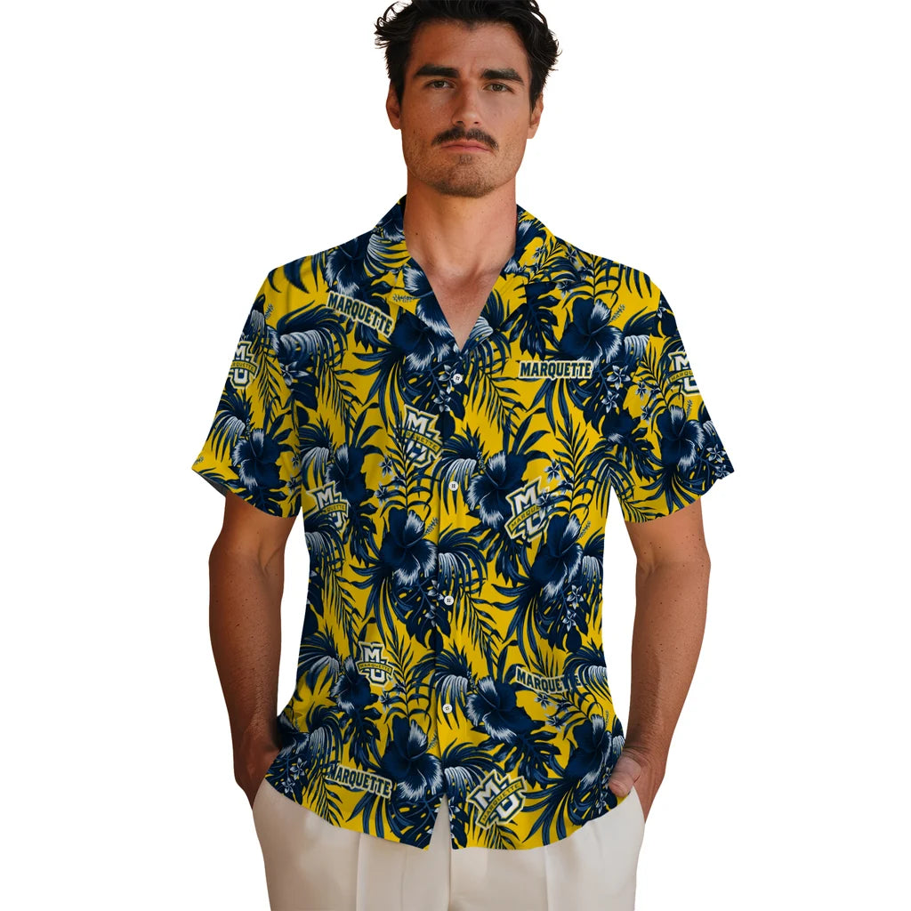 Marquette Golden Eagles Hawaiian Shirt - Hibiscus Exotic | Hula Hawaiian Shirts