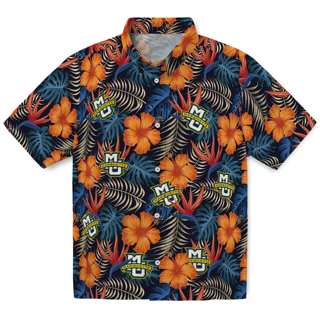 Marquette Golden Eagles Hawaiian Shirt - Hibiscus Foliage | Hula Hawaiian Shirts