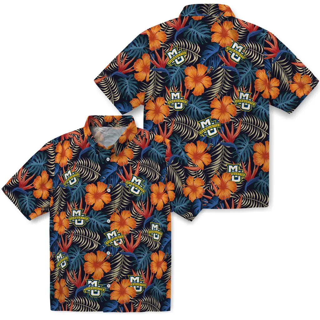 Marquette Golden Eagles Hawaiian Shirt - Hibiscus Foliage | Hula Hawaiian Shirts