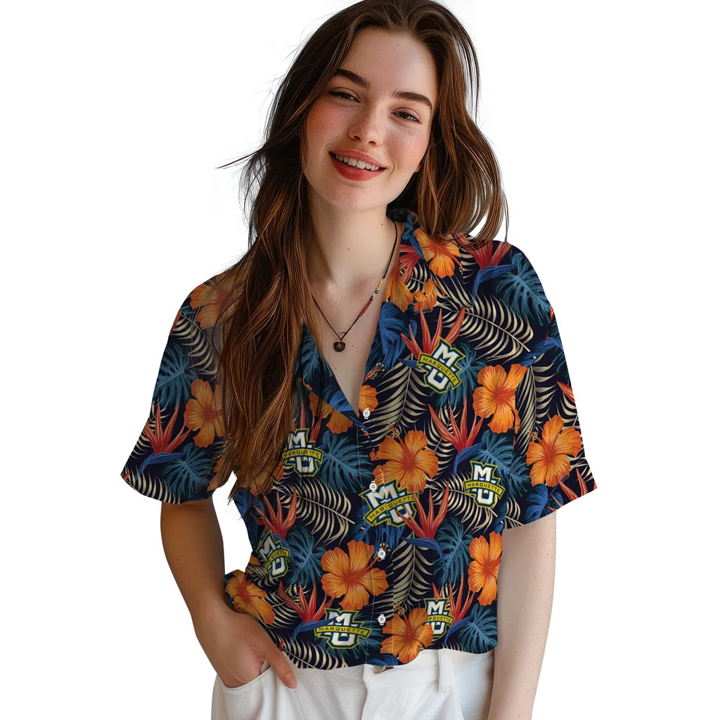 Marquette Golden Eagles Hawaiian Shirt - Hibiscus Foliage | Hula Hawaiian Shirts