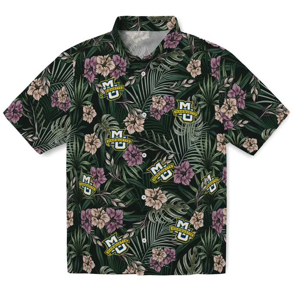 Marquette Golden Eagles Hawaiian Shirt - Hibiscus Leaves Pattern | Hula Hawaiian Shirts