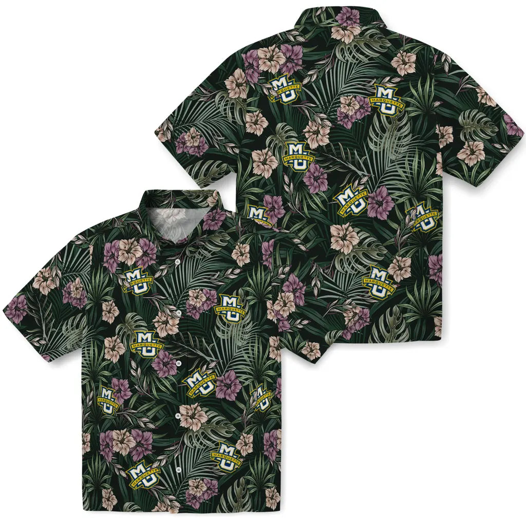 Marquette Golden Eagles Hawaiian Shirt - Hibiscus Leaves Pattern | Hula Hawaiian Shirts