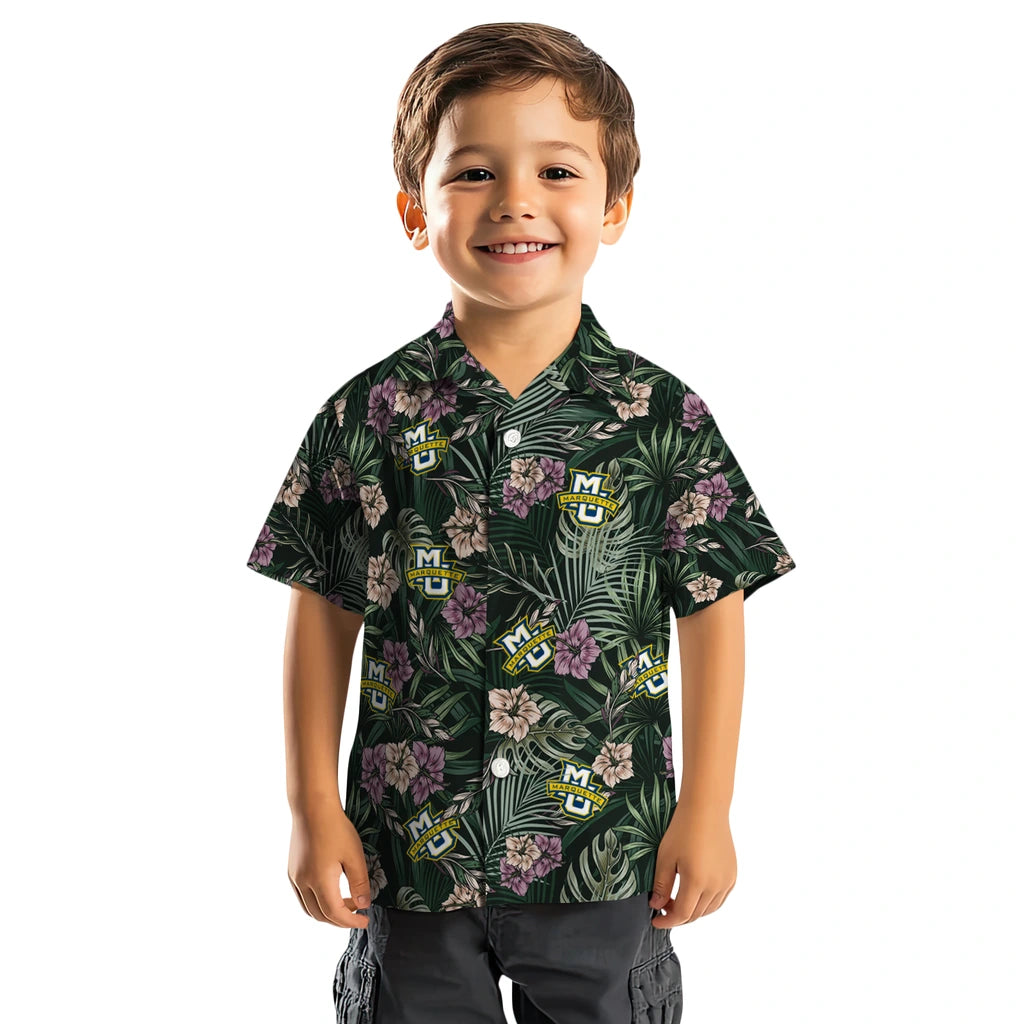 Marquette Golden Eagles Hawaiian Shirt - Hibiscus Leaves Pattern | Hula Hawaiian Shirts