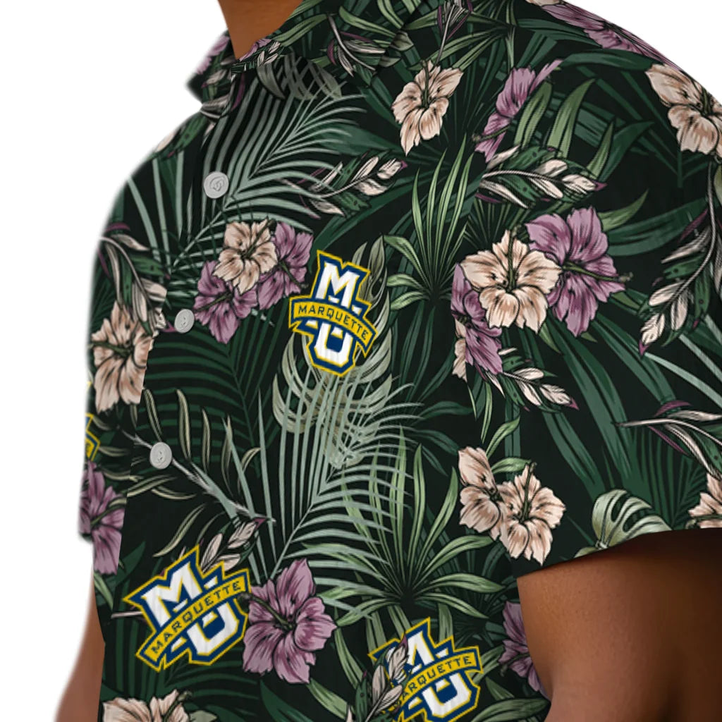Marquette Golden Eagles Hawaiian Shirt - Hibiscus Leaves Pattern | Hula Hawaiian Shirts