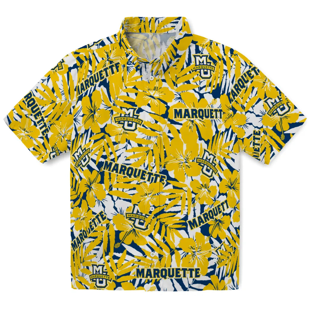 Marquette Golden Eagles Hawaiian Shirt - Hibiscus Overlay | Hula Hawaiian Shirts