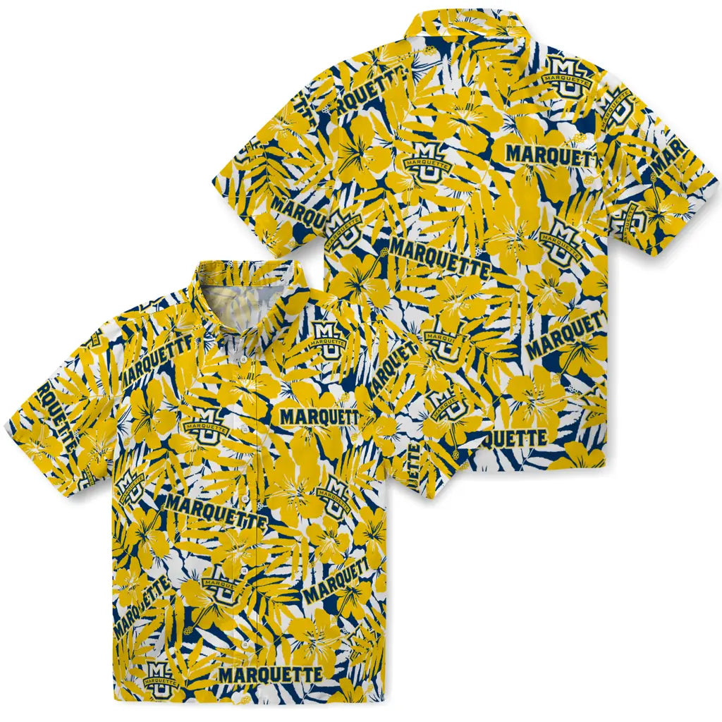 Marquette Golden Eagles Hawaiian Shirt - Hibiscus Overlay | Hula Hawaiian Shirts