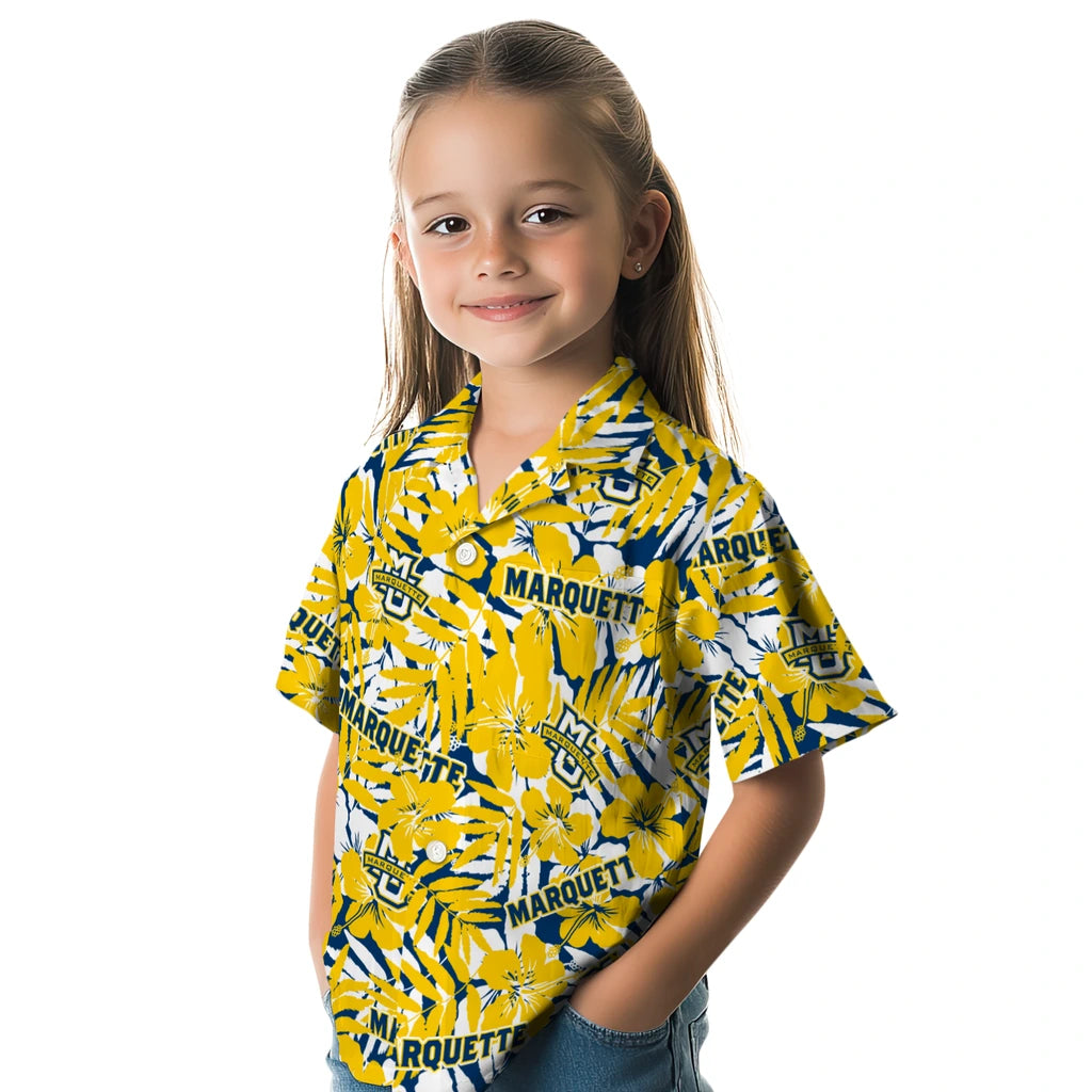Marquette Golden Eagles Hawaiian Shirt - Hibiscus Overlay | Hula Hawaiian Shirts