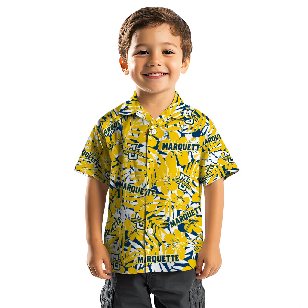 Marquette Golden Eagles Hawaiian Shirt - Hibiscus Overlay | Hula Hawaiian Shirts