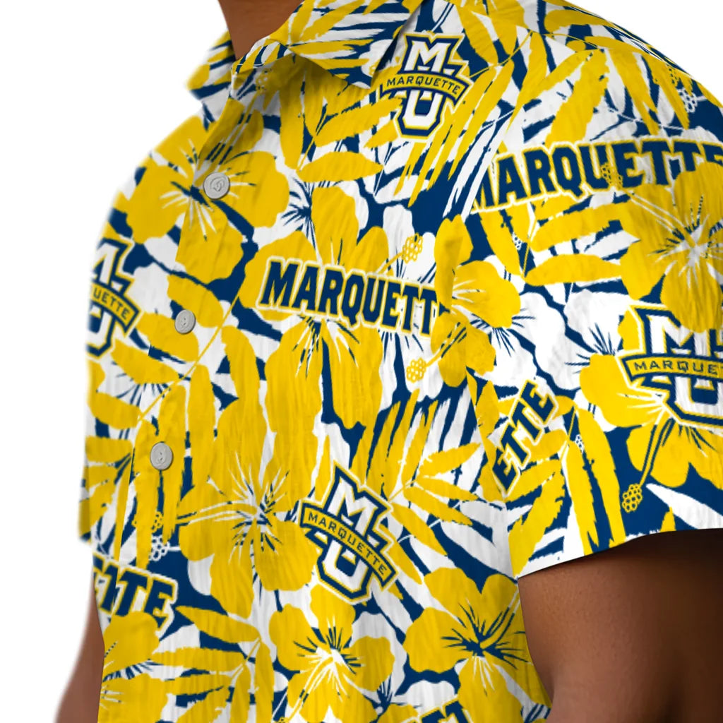 Marquette Golden Eagles Hawaiian Shirt - Hibiscus Overlay | Hula Hawaiian Shirts