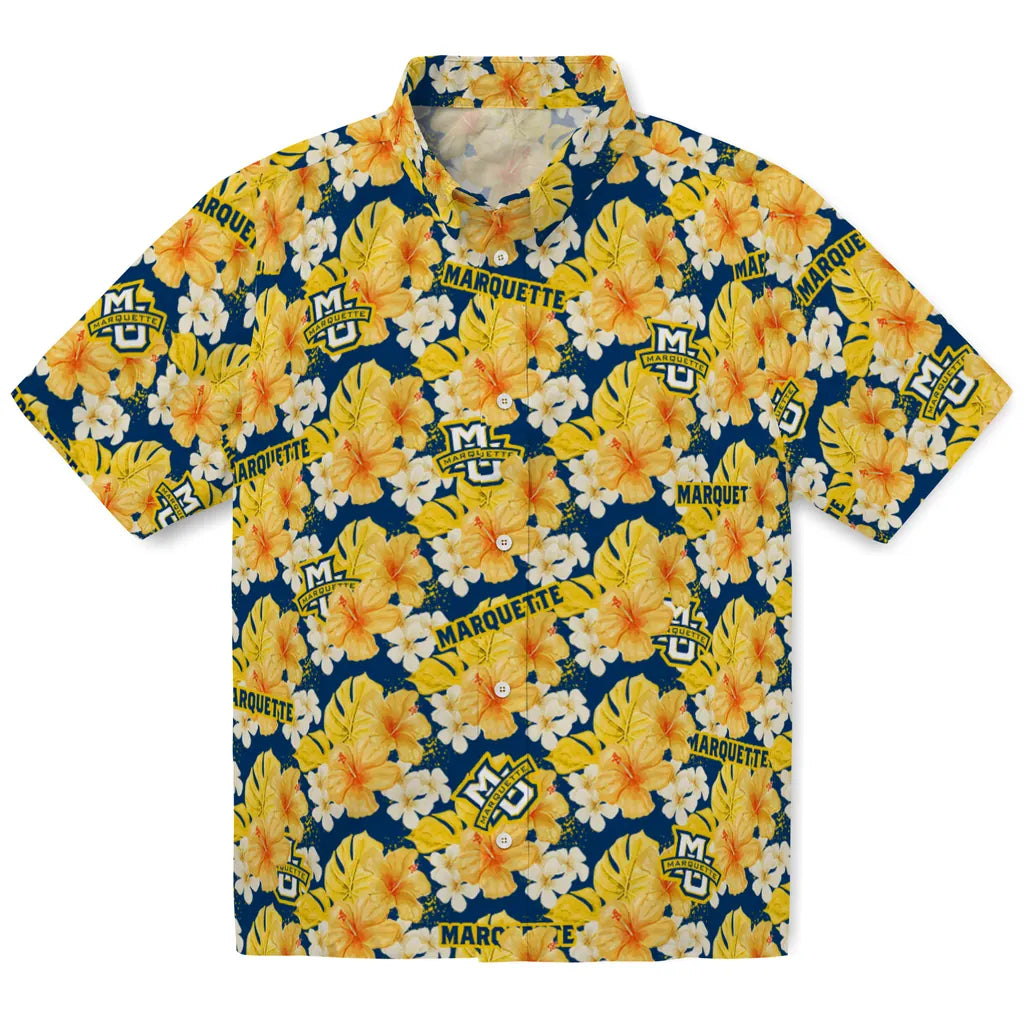 Marquette Golden Eagles Hawaiian Shirt - Hibiscus Tropics | Hula Hawaiian Shirts