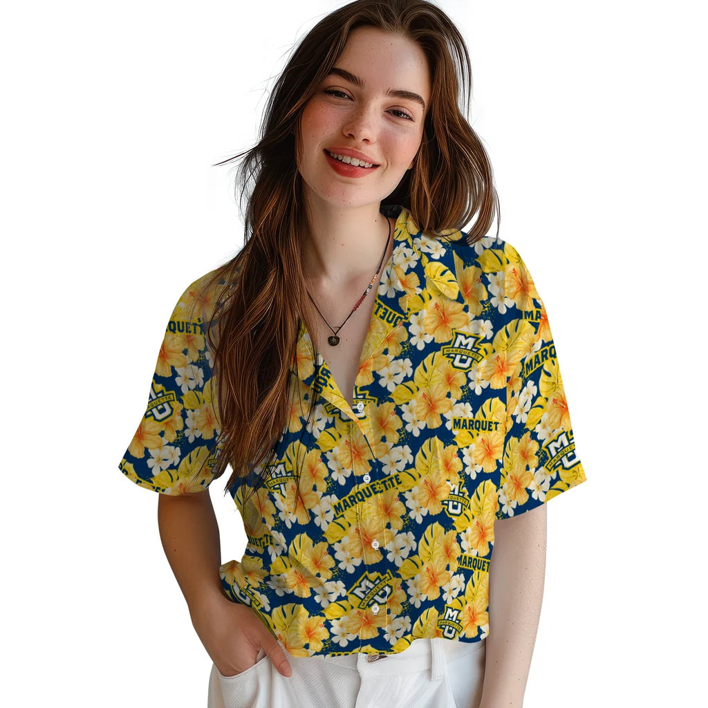 Marquette Golden Eagles Hawaiian Shirt - Hibiscus Tropics | Hula Hawaiian Shirts