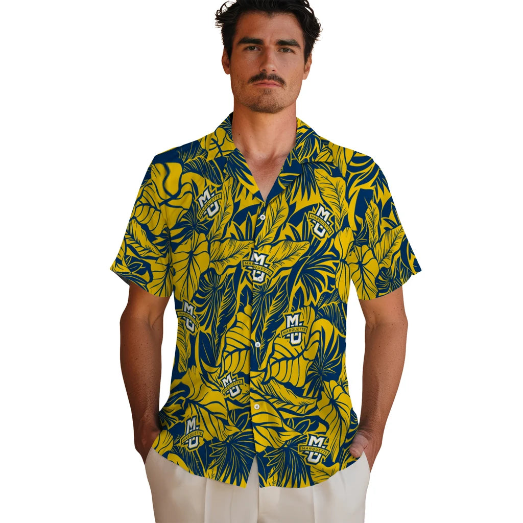Marquette Golden Eagles Hawaiian Shirt - Monstera Layer | Hula Hawaiian Shirts