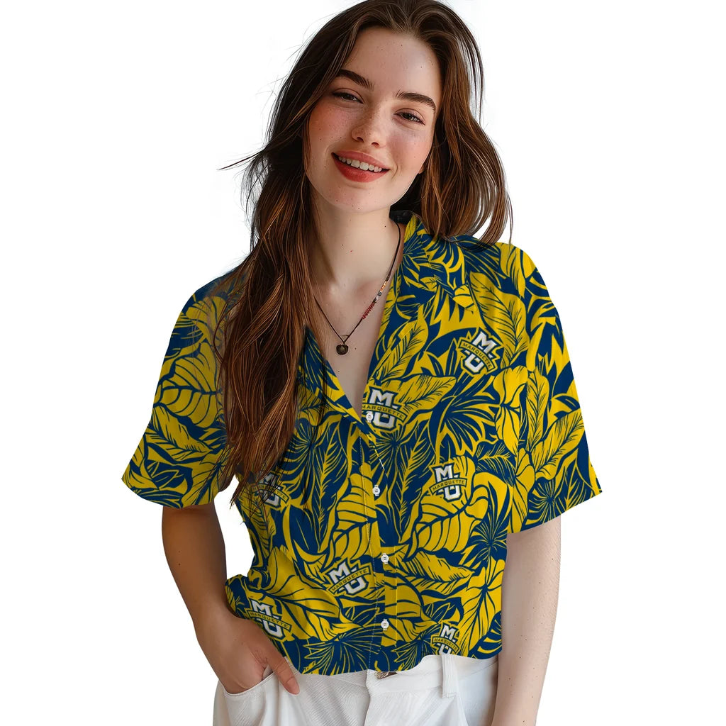Marquette Golden Eagles Hawaiian Shirt - Monstera Layer | Hula Hawaiian Shirts