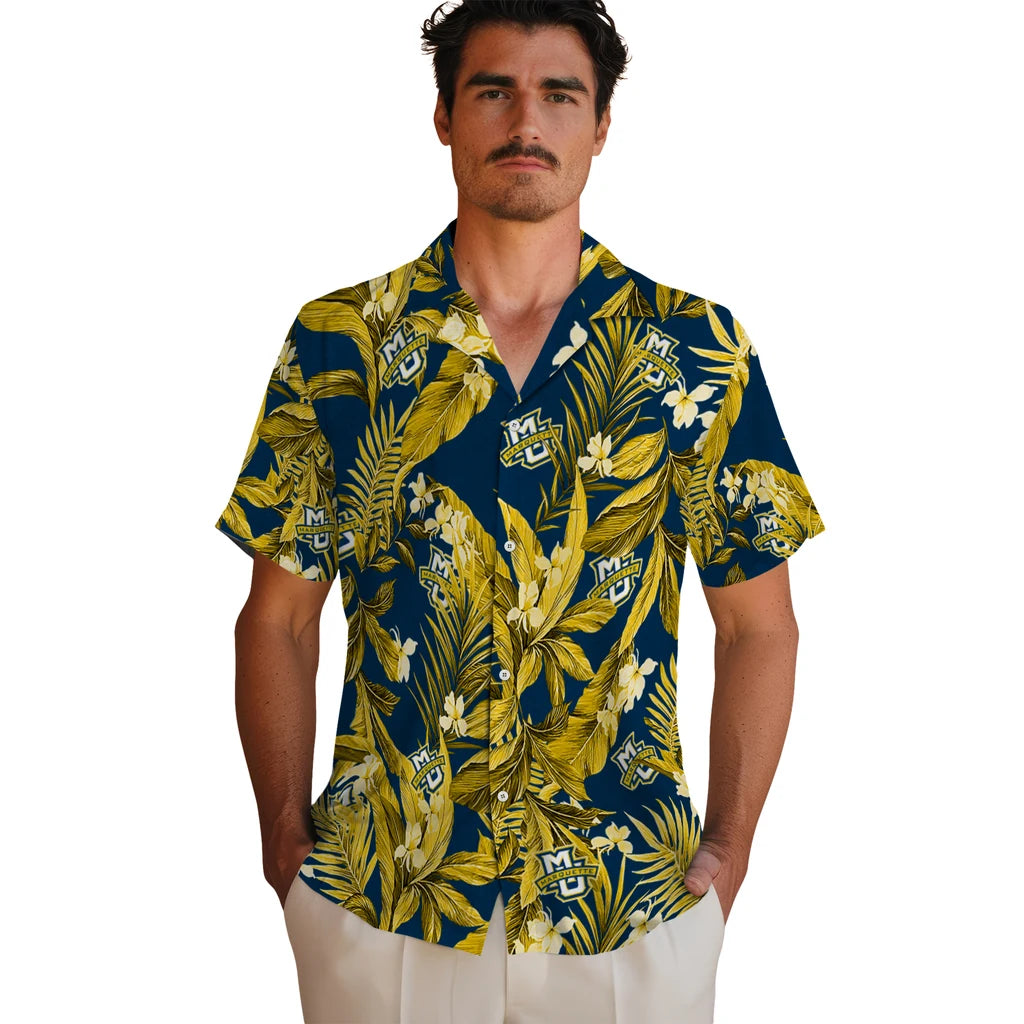 Marquette Golden Eagles Hawaiian Shirt - Palm Leaves | Hula Hawaiian Shirts