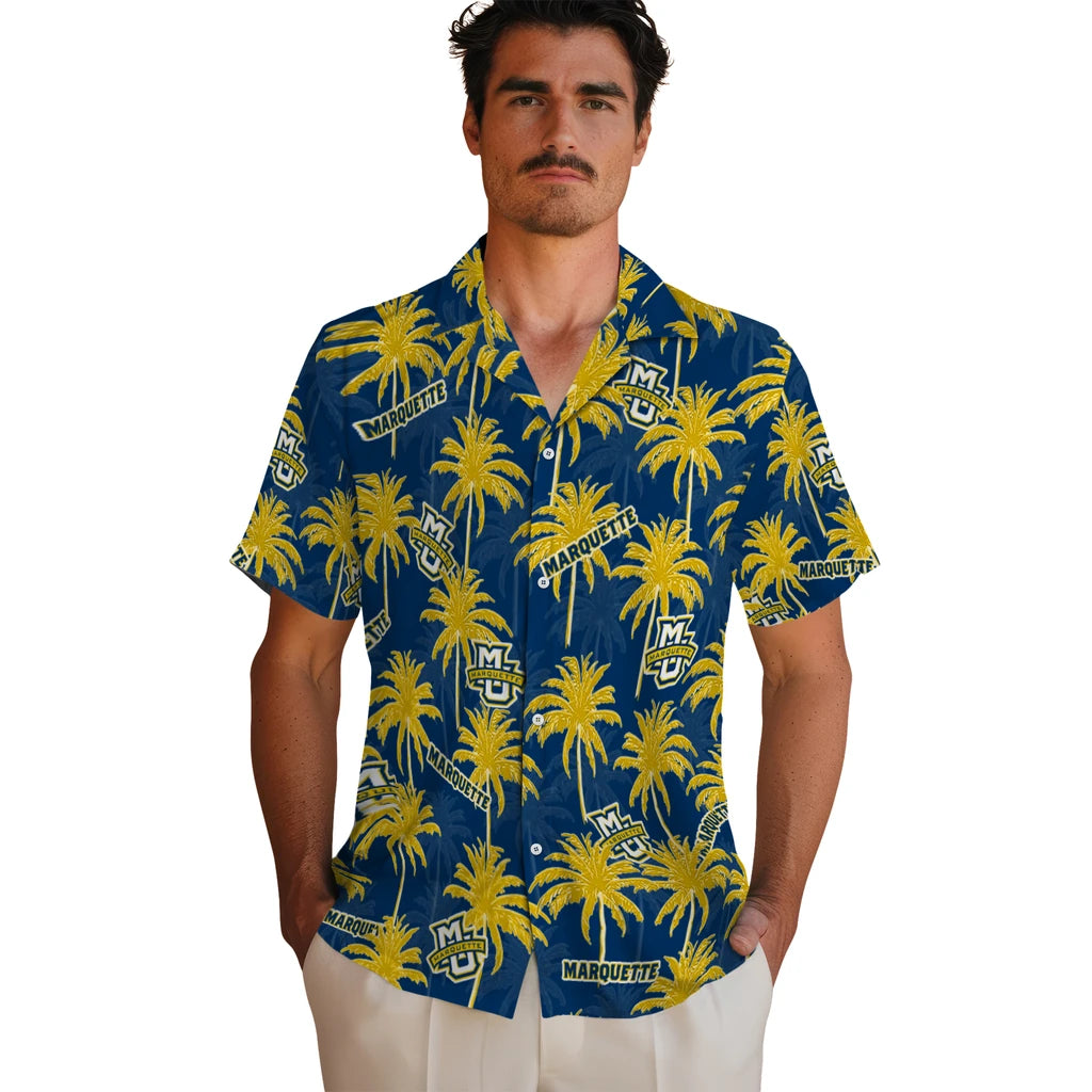 Marquette Golden Eagles Hawaiian Shirt - Palm Tree Motif | Hula Hawaiian Shirts
