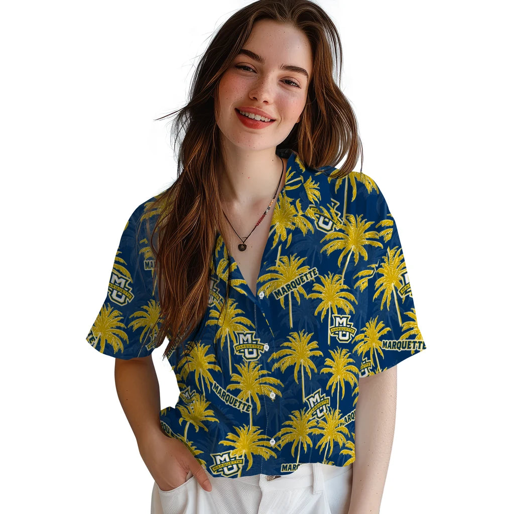 Marquette Golden Eagles Hawaiian Shirt - Palm Tree Motif | Hula Hawaiian Shirts