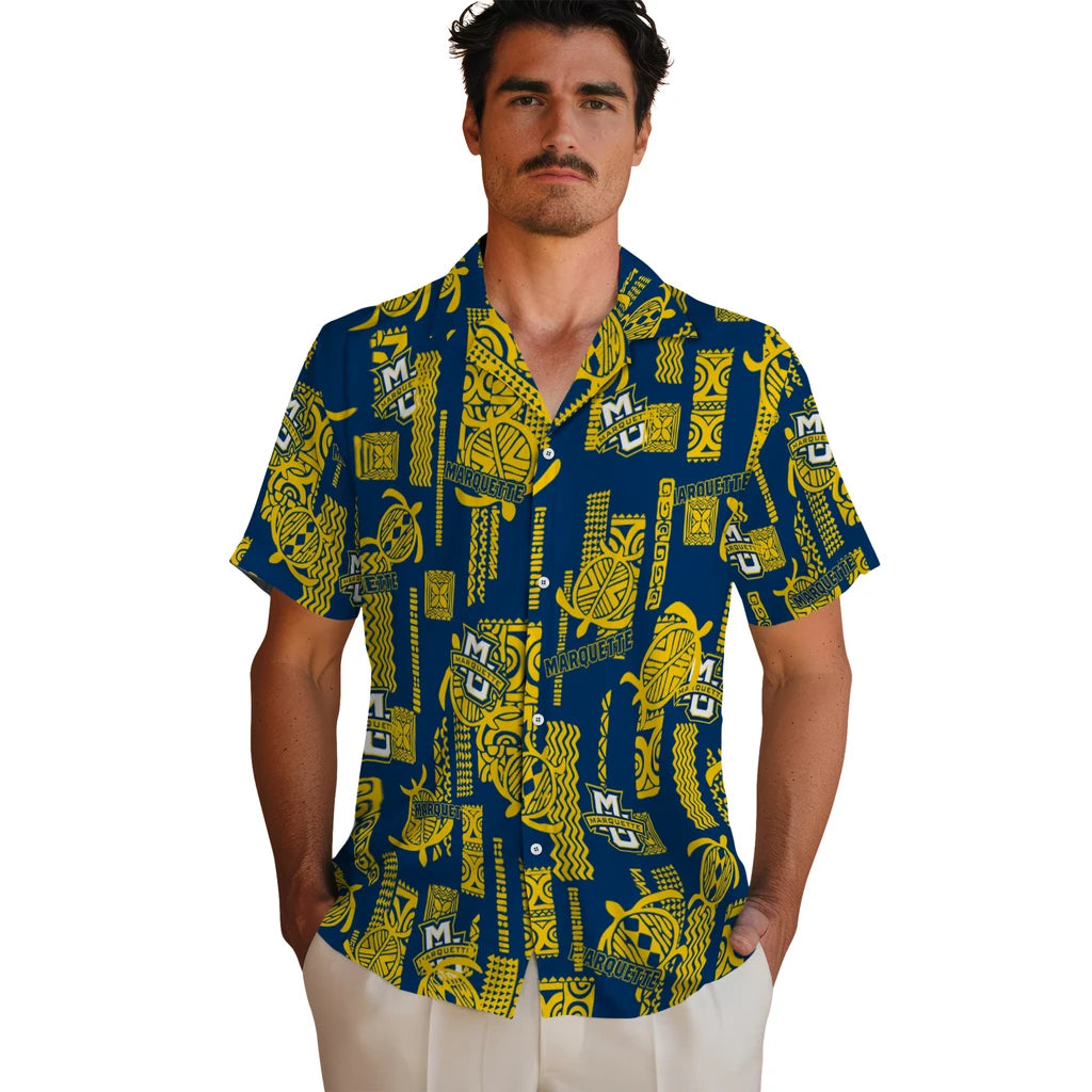 Marquette Golden Eagles Hawaiian Shirt - Turtle Lines | Hula Hawaiian Shirts
