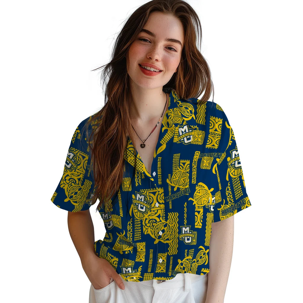 Marquette Golden Eagles Hawaiian Shirt - Turtle Lines | Hula Hawaiian Shirts
