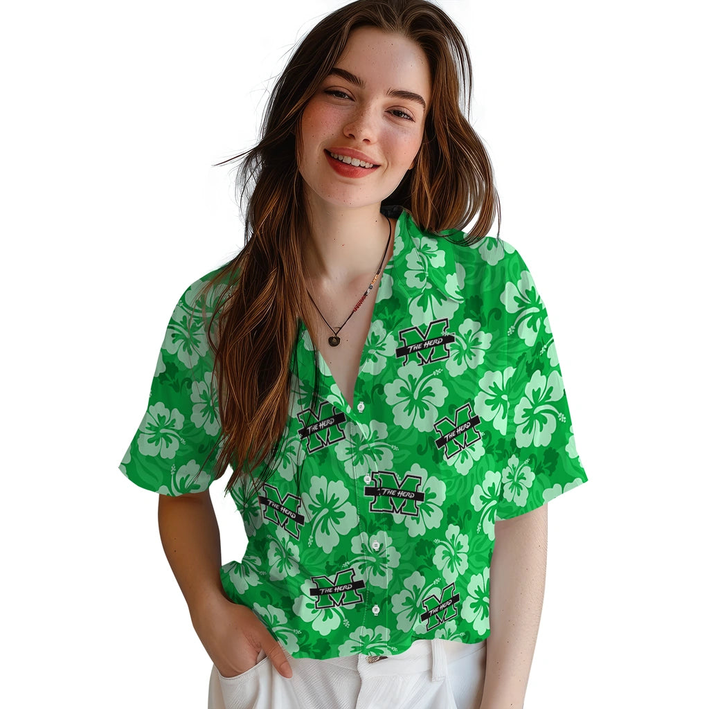 Marshall Thundering Herd Hawaiian Shirt - Hibiscus Cluster | Hula Hawaiian Shirts