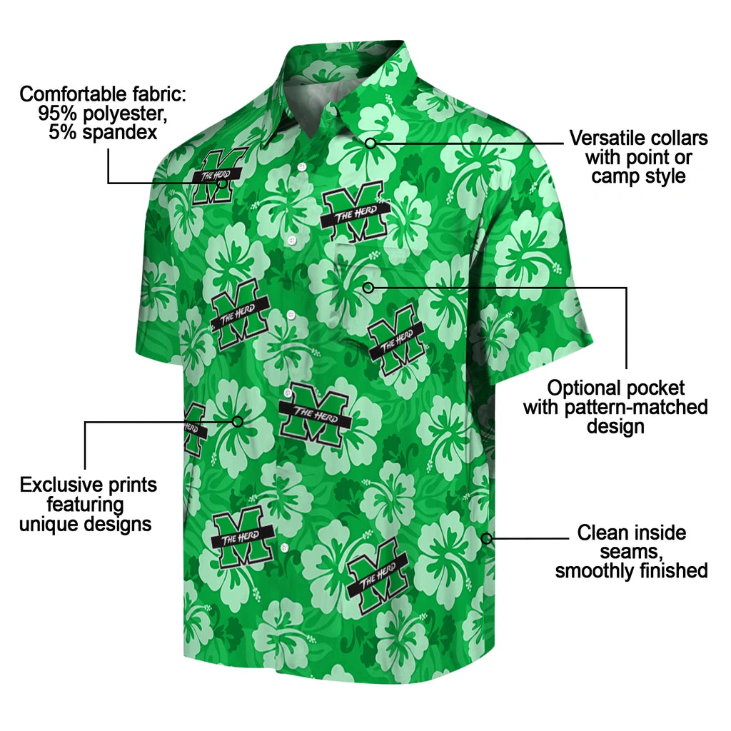 Marshall Thundering Herd Hawaiian Shirt - Hibiscus Cluster | Hula Hawaiian Shirts