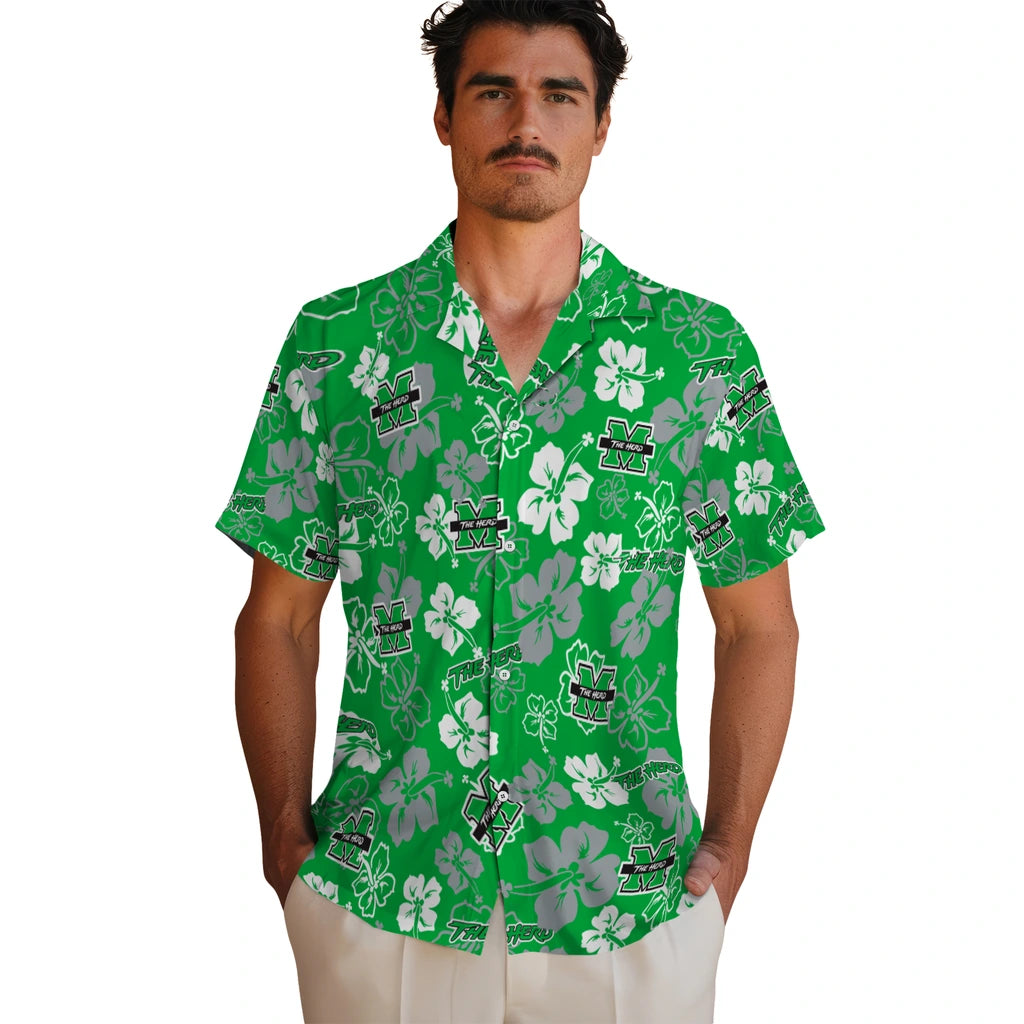 Marshall Thundering Herd Hawaiian Shirt - Hibiscus Flower Design | Hula Hawaiian Shirts