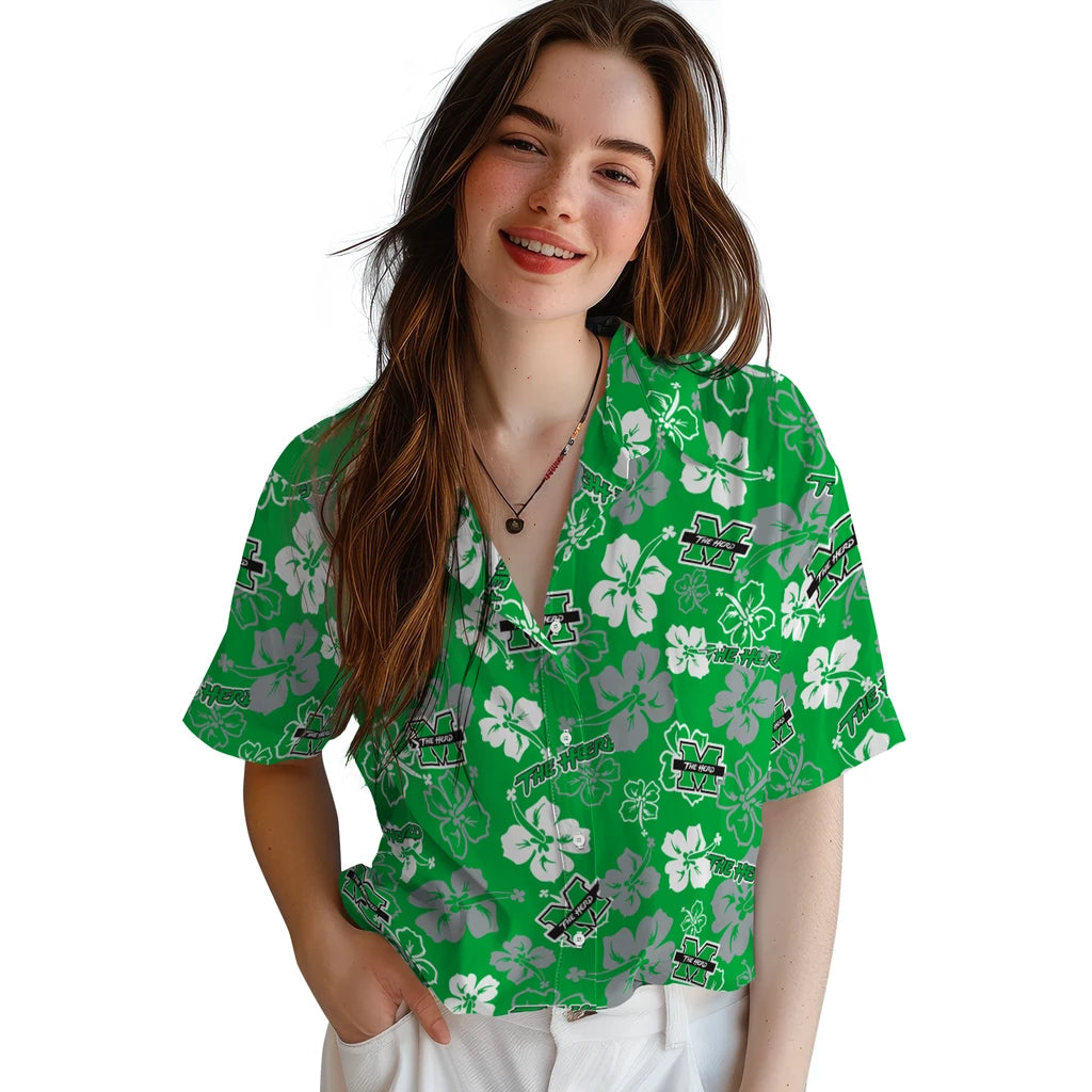 Marshall Thundering Herd Hawaiian Shirt - Hibiscus Flower Design | Hula Hawaiian Shirts