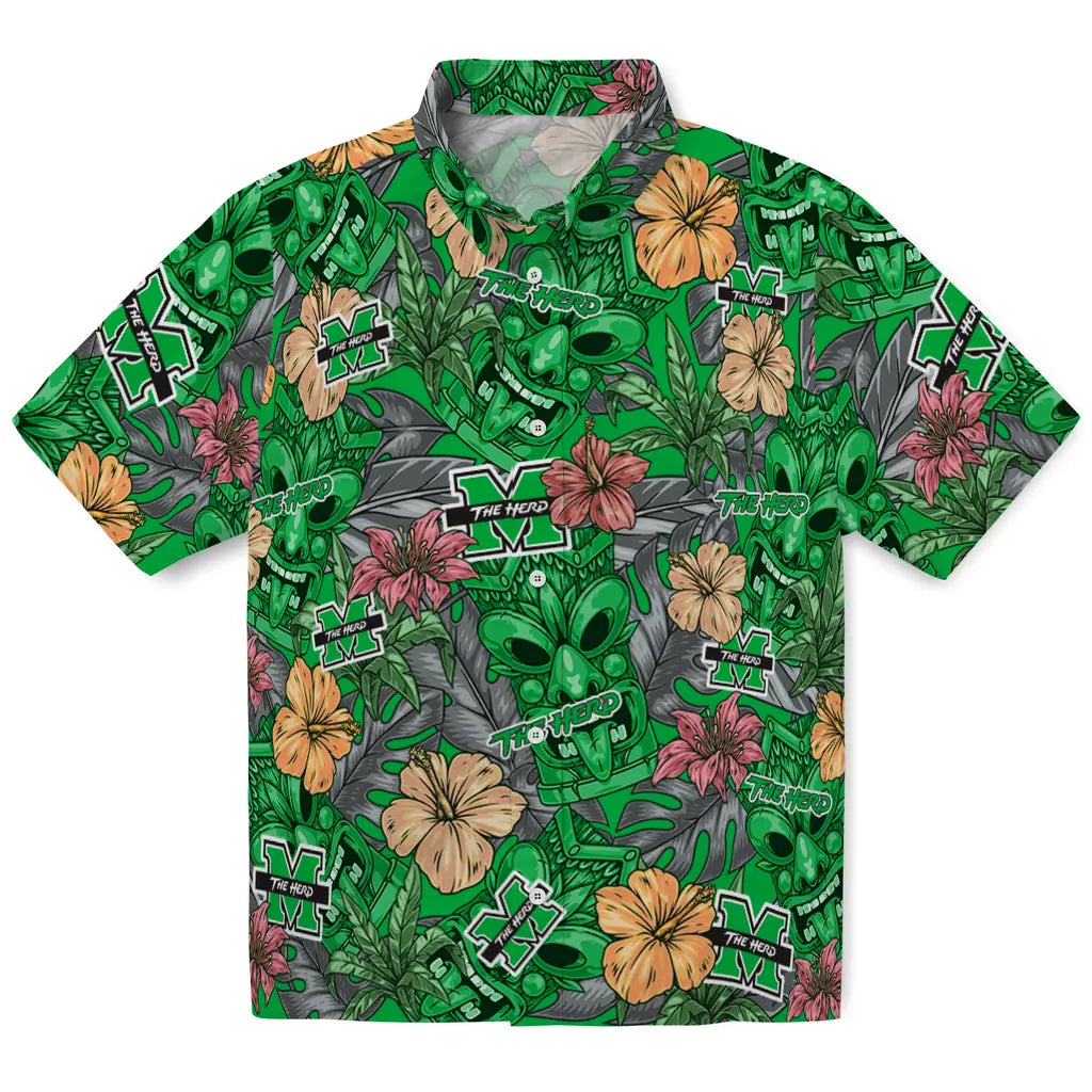 Marshall Thundering Herd Hawaiian Shirt - Hibiscus Tiki Jungle | Hula Hawaiian Shirts
