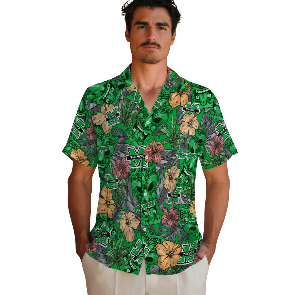 Marshall Thundering Herd Hawaiian Shirt - Hibiscus Tiki Jungle | Hula Hawaiian Shirts