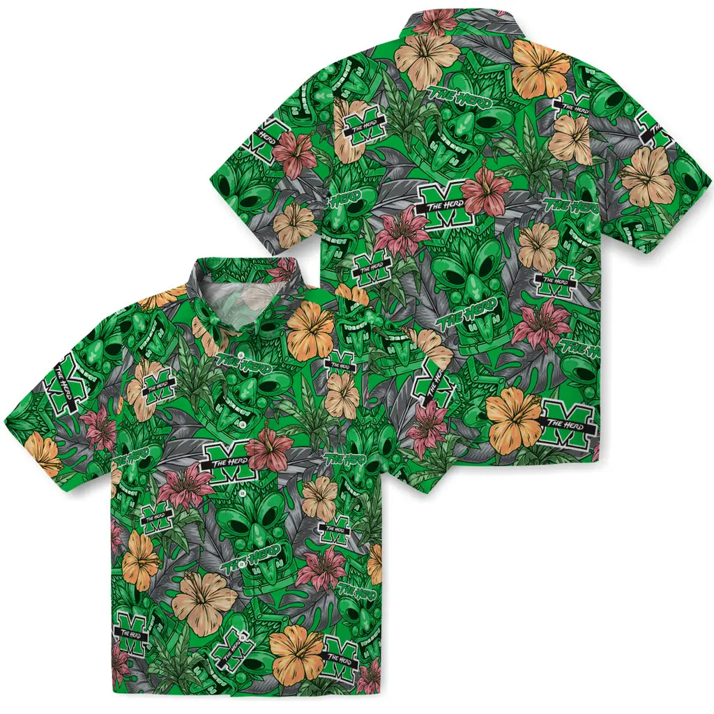 Marshall Thundering Herd Hawaiian Shirt - Hibiscus Tiki Jungle | Hula Hawaiian Shirts