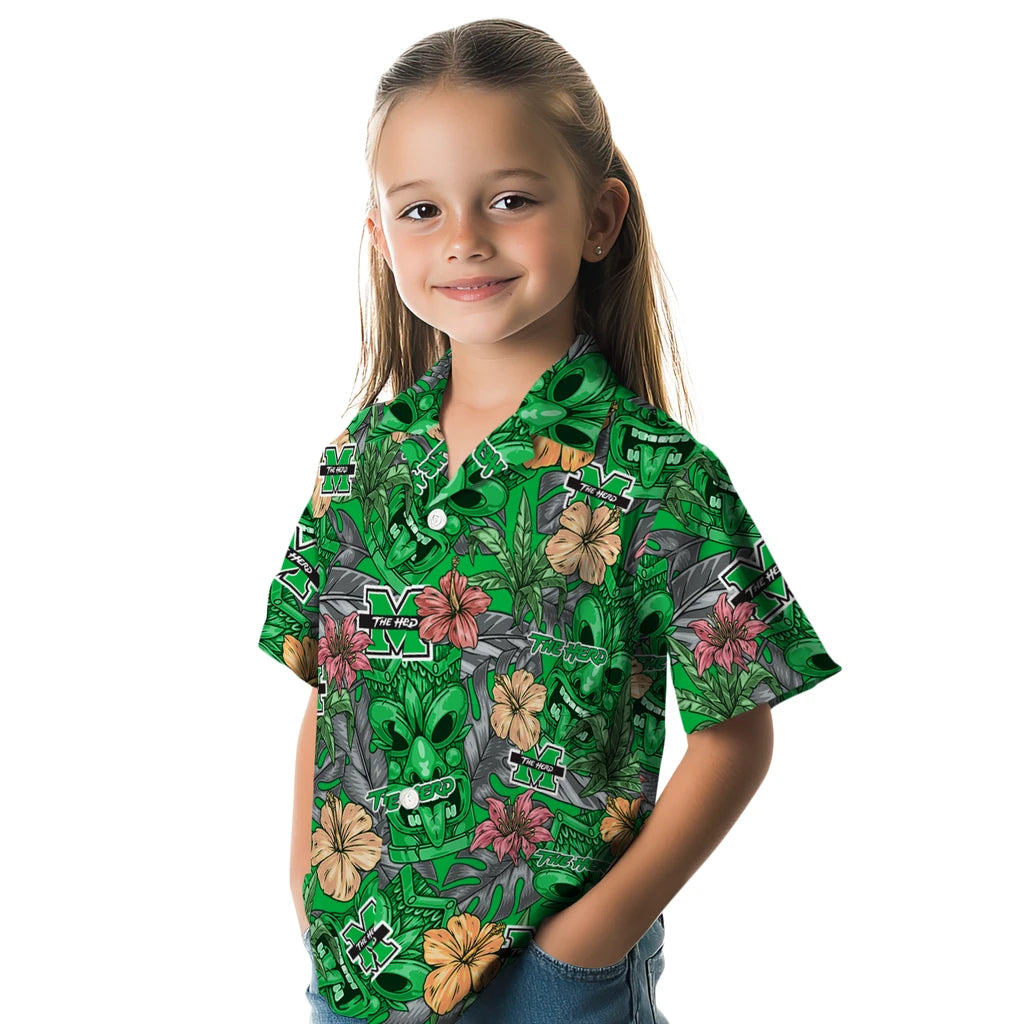 Marshall Thundering Herd Hawaiian Shirt - Hibiscus Tiki Jungle | Hula Hawaiian Shirts