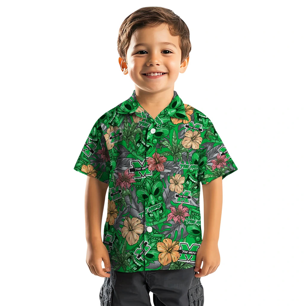 Marshall Thundering Herd Hawaiian Shirt - Hibiscus Tiki Jungle | Hula Hawaiian Shirts