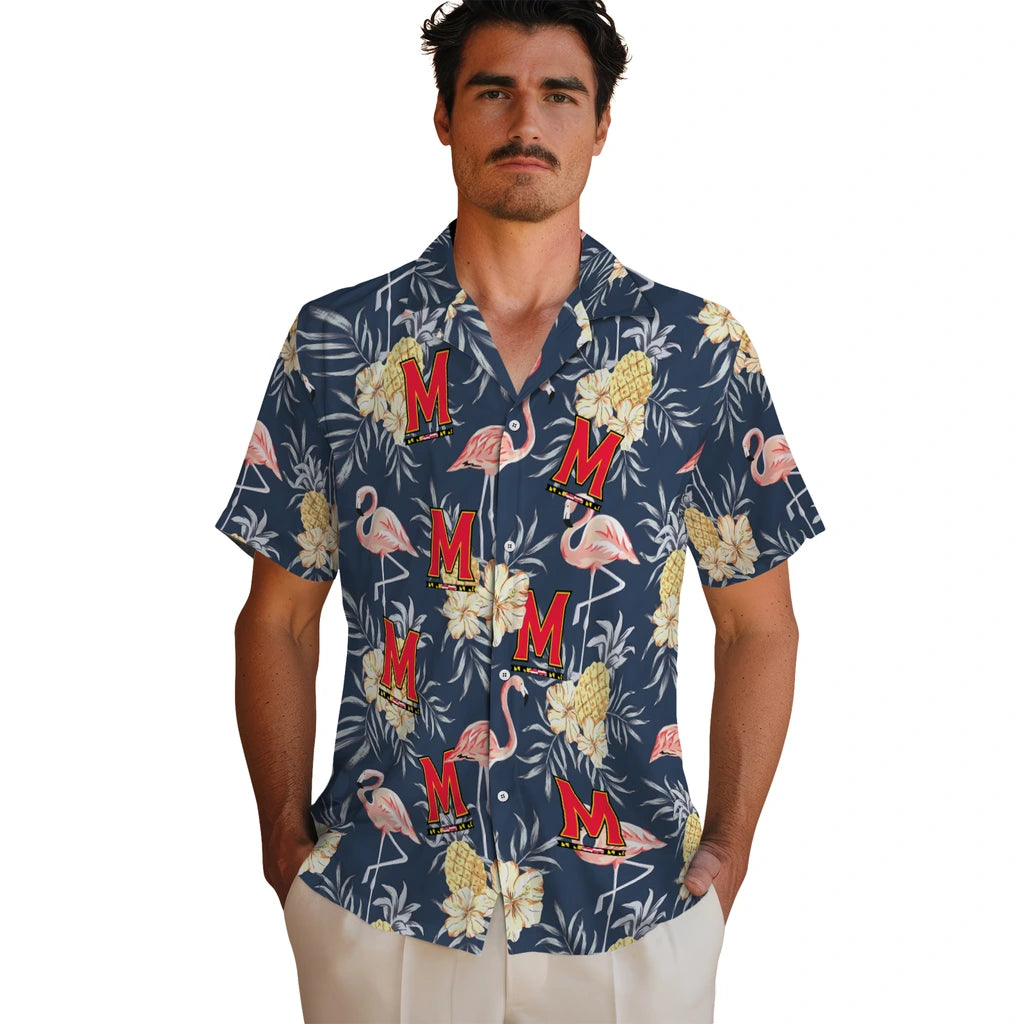 Maryland Terrapins Hawaiian Shirt - Flamingo Hibiscus | Hula Hawaiian Shirts