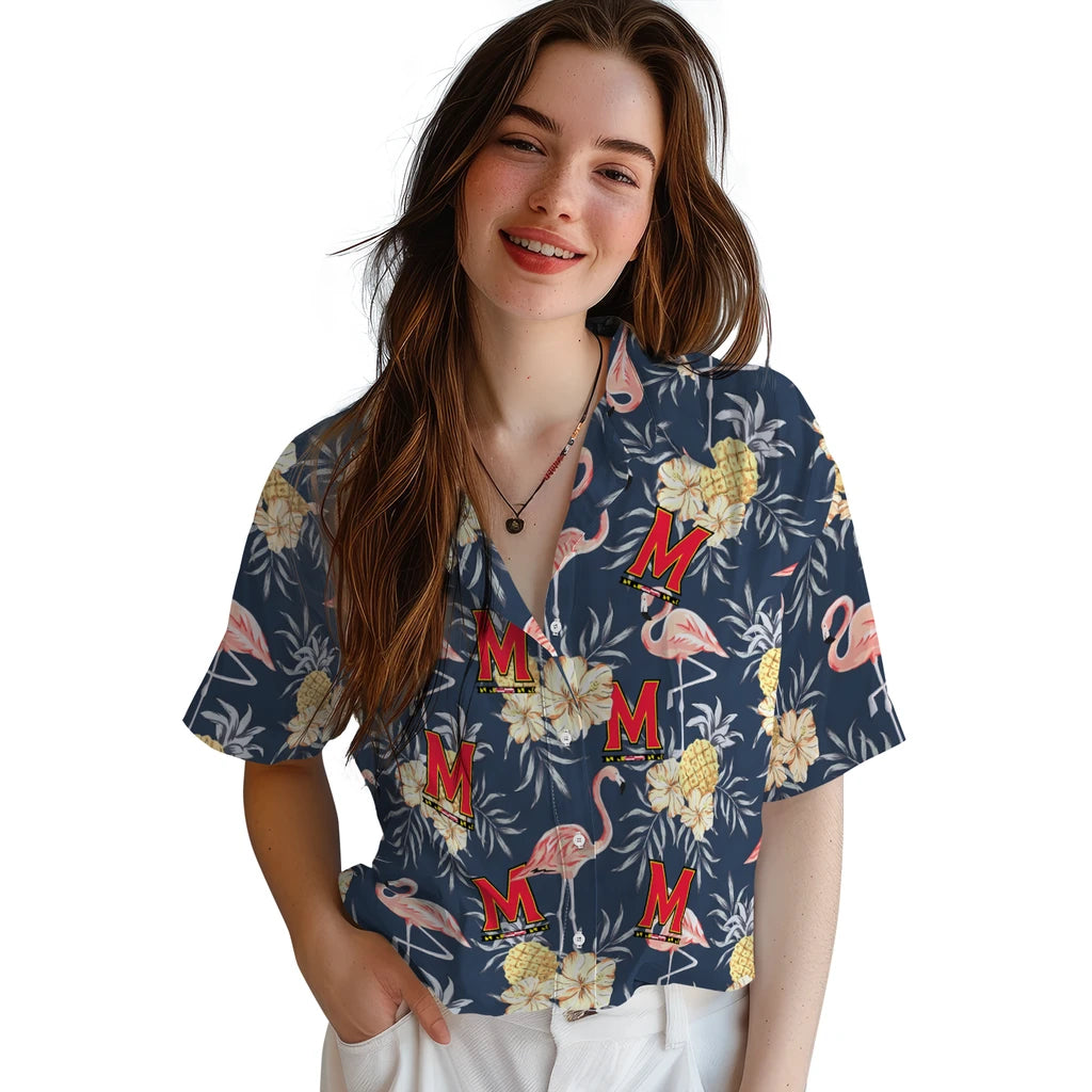 Maryland Terrapins Hawaiian Shirt - Flamingo Hibiscus | Hula Hawaiian Shirts