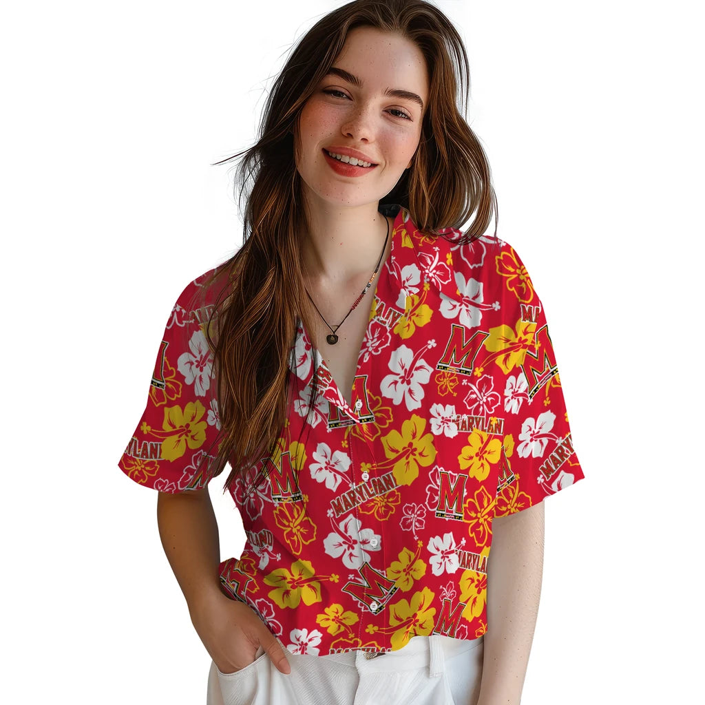 Maryland Terrapins Hawaiian Shirt - Hibiscus Flower Design | Hula Hawaiian Shirts