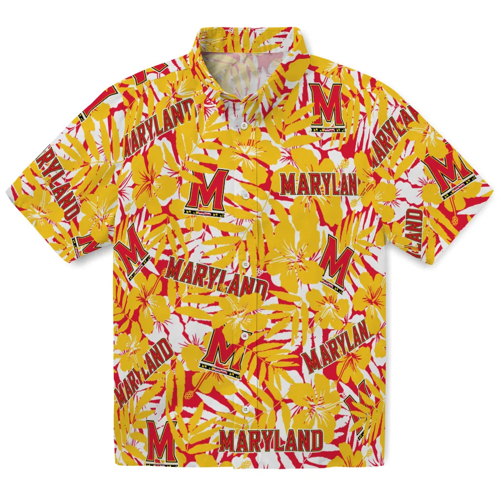 Maryland Terrapins Hawaiian Shirt - Hibiscus Overlay | Hula Hawaiian Shirts