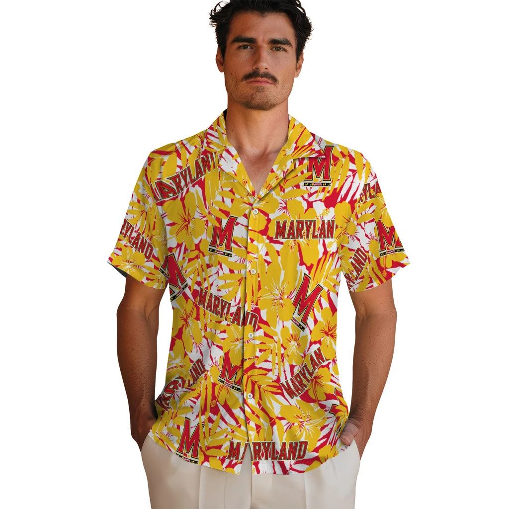 Maryland Terrapins Hawaiian Shirt - Hibiscus Overlay | Hula Hawaiian Shirts