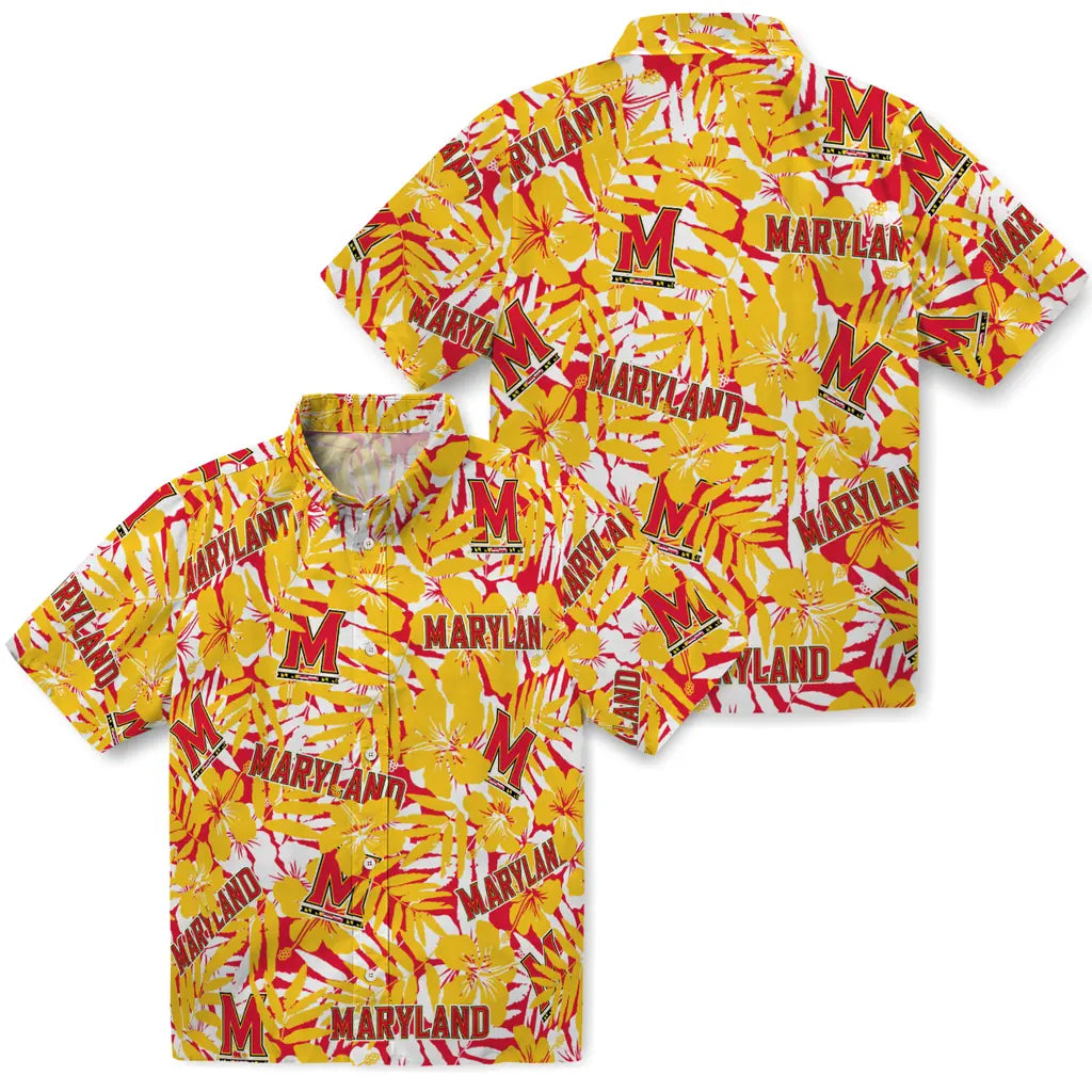 Maryland Terrapins Hawaiian Shirt - Hibiscus Overlay | Hula Hawaiian Shirts