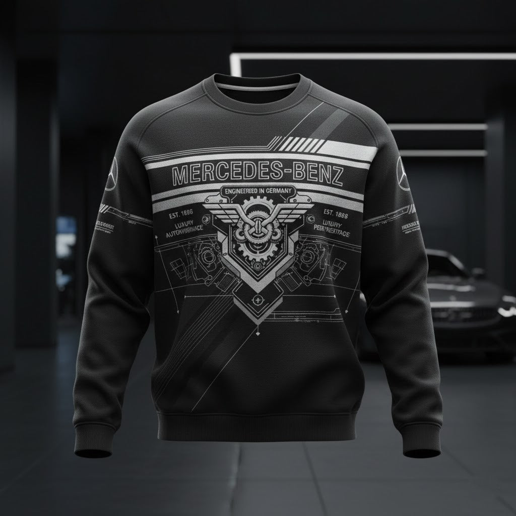 Mercedes-Benz "The Best or Nothing" Heritage 3D Blueprint Crewneck Sweatshirt - LeagueLockerGear