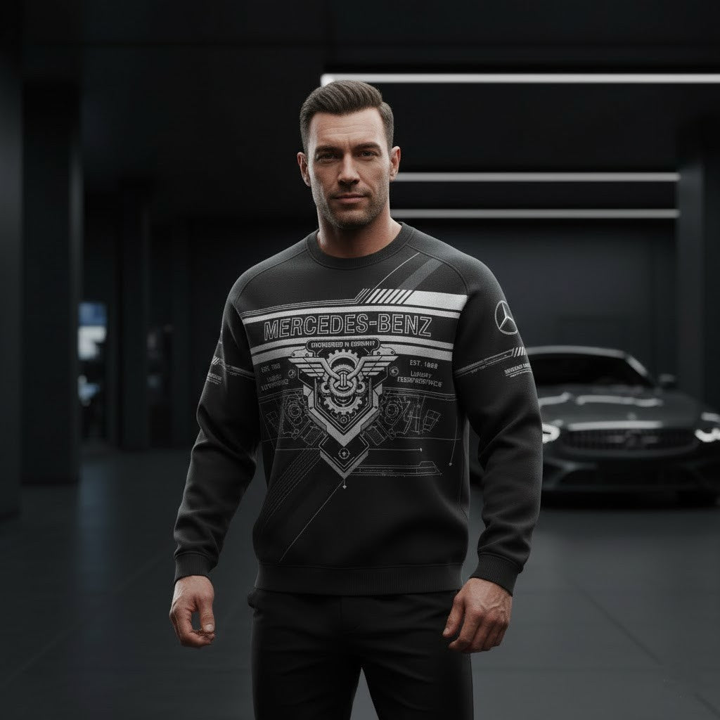 Mercedes-Benz "The Best or Nothing" Heritage 3D Blueprint Crewneck Sweatshirt - LeagueLockerGear