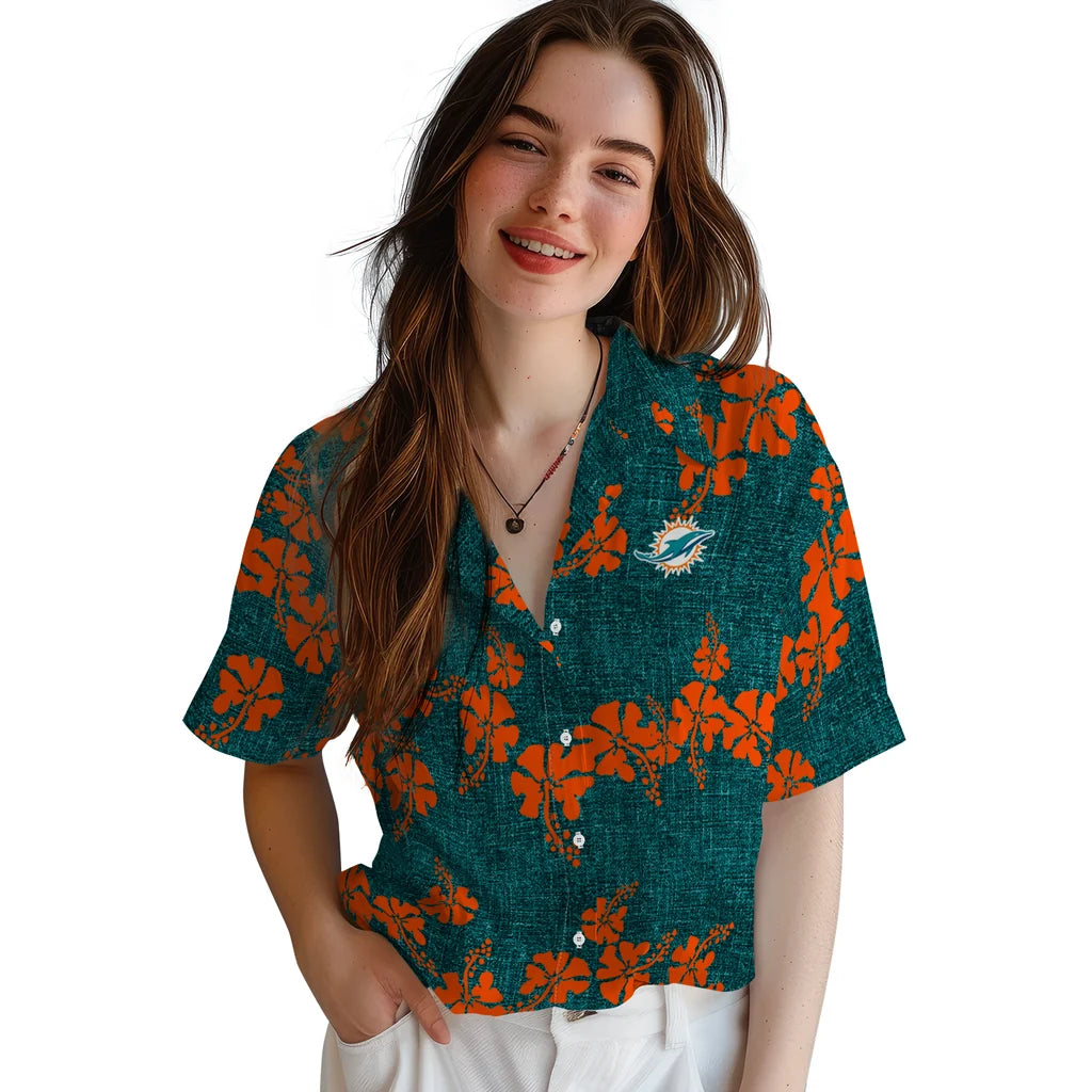 Miami Dolphins Hawaiian Shirt - 50th State Flower | Hula Hawaiian Shirts