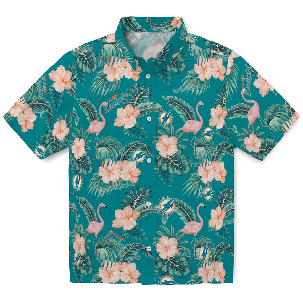 Miami Dolphins Hawaiian Shirt - Flamingo and Hibiscus | Hula Hawaiian Shirts