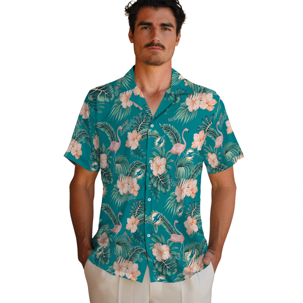 Miami Dolphins Hawaiian Shirt - Flamingo and Hibiscus | Hula Hawaiian Shirts