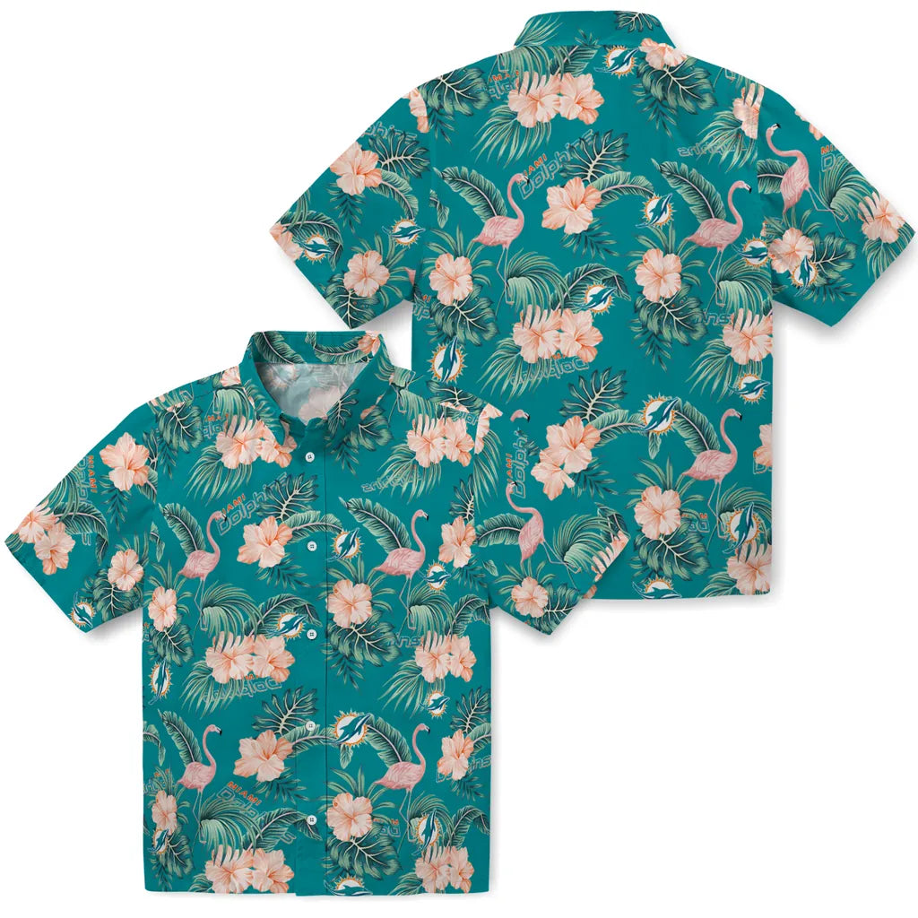 Miami Dolphins Hawaiian Shirt - Flamingo and Hibiscus | Hula Hawaiian Shirts