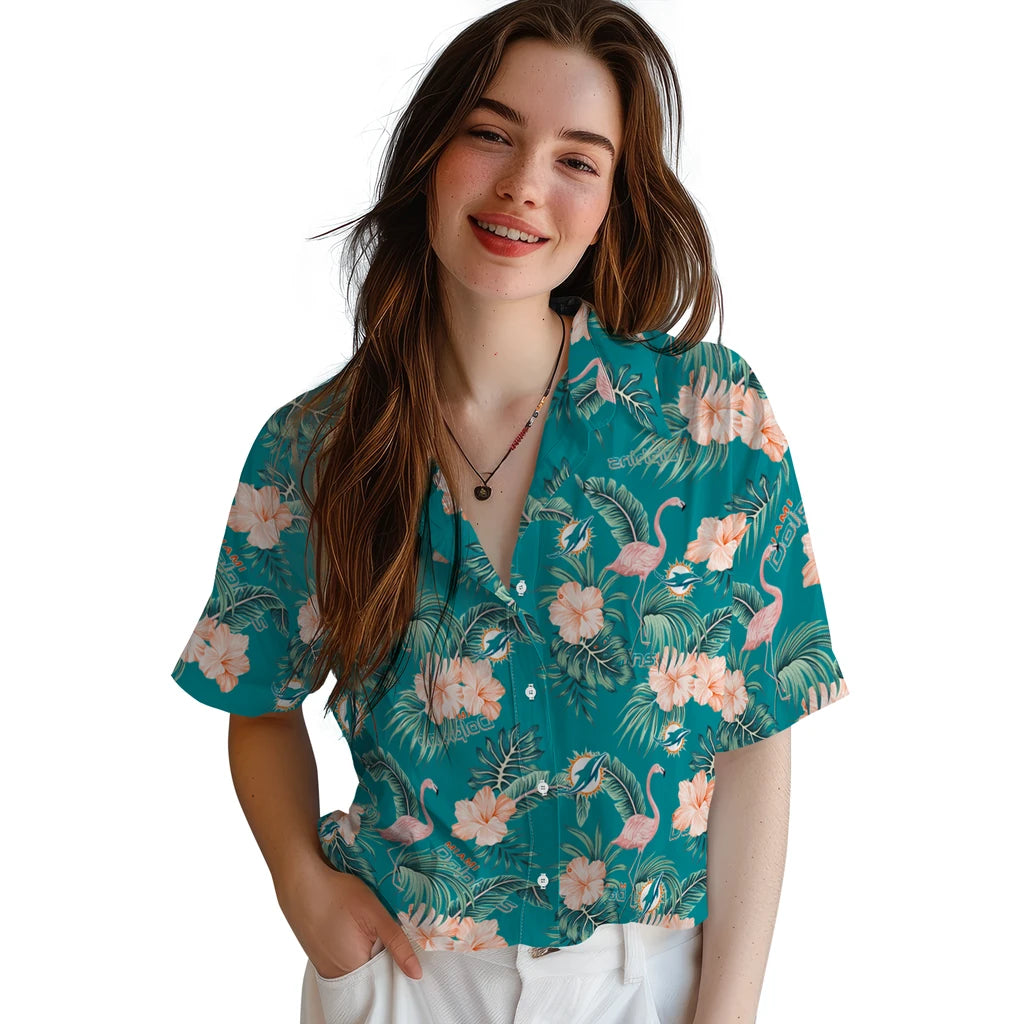 Miami Dolphins Hawaiian Shirt - Flamingo and Hibiscus | Hula Hawaiian Shirts