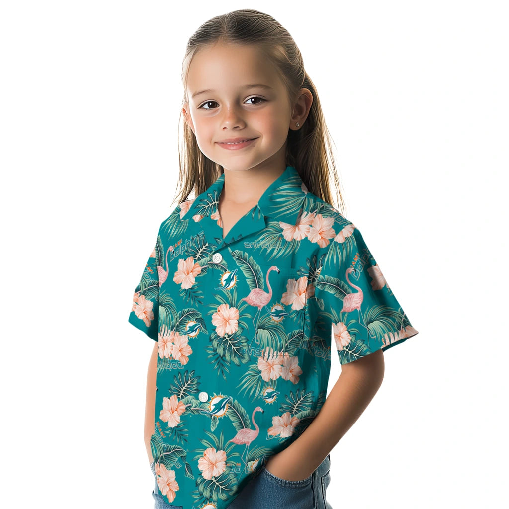 Miami Dolphins Hawaiian Shirt - Flamingo and Hibiscus | Hula Hawaiian Shirts