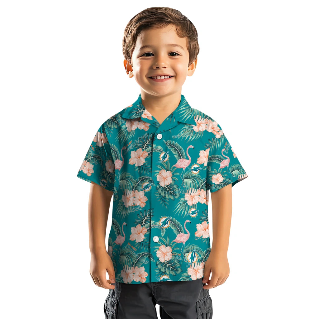 Miami Dolphins Hawaiian Shirt - Flamingo and Hibiscus | Hula Hawaiian Shirts