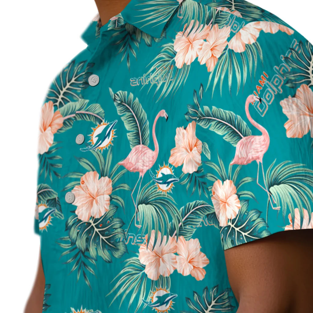 Miami Dolphins Hawaiian Shirt - Flamingo and Hibiscus | Hula Hawaiian Shirts